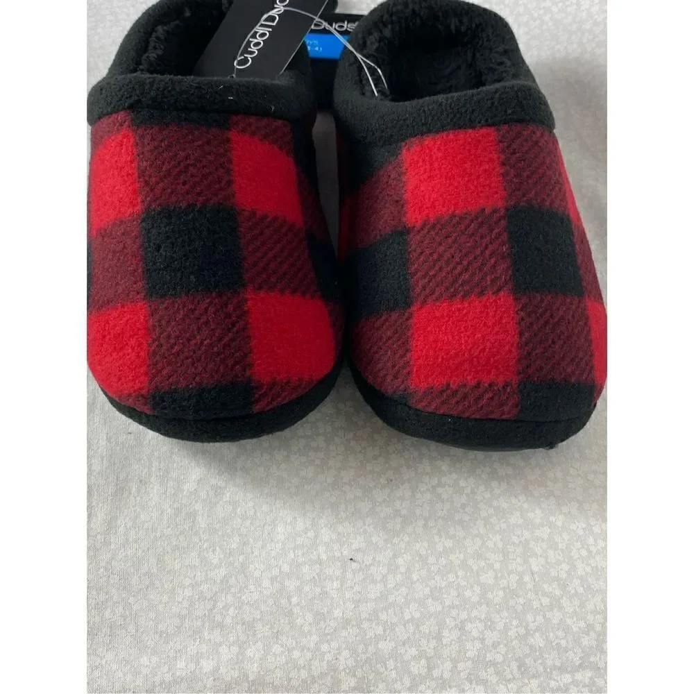 Cuddl Duds BOYS MEDIUM (3-4) Fleece Clog Slippers IN RED PLAID
